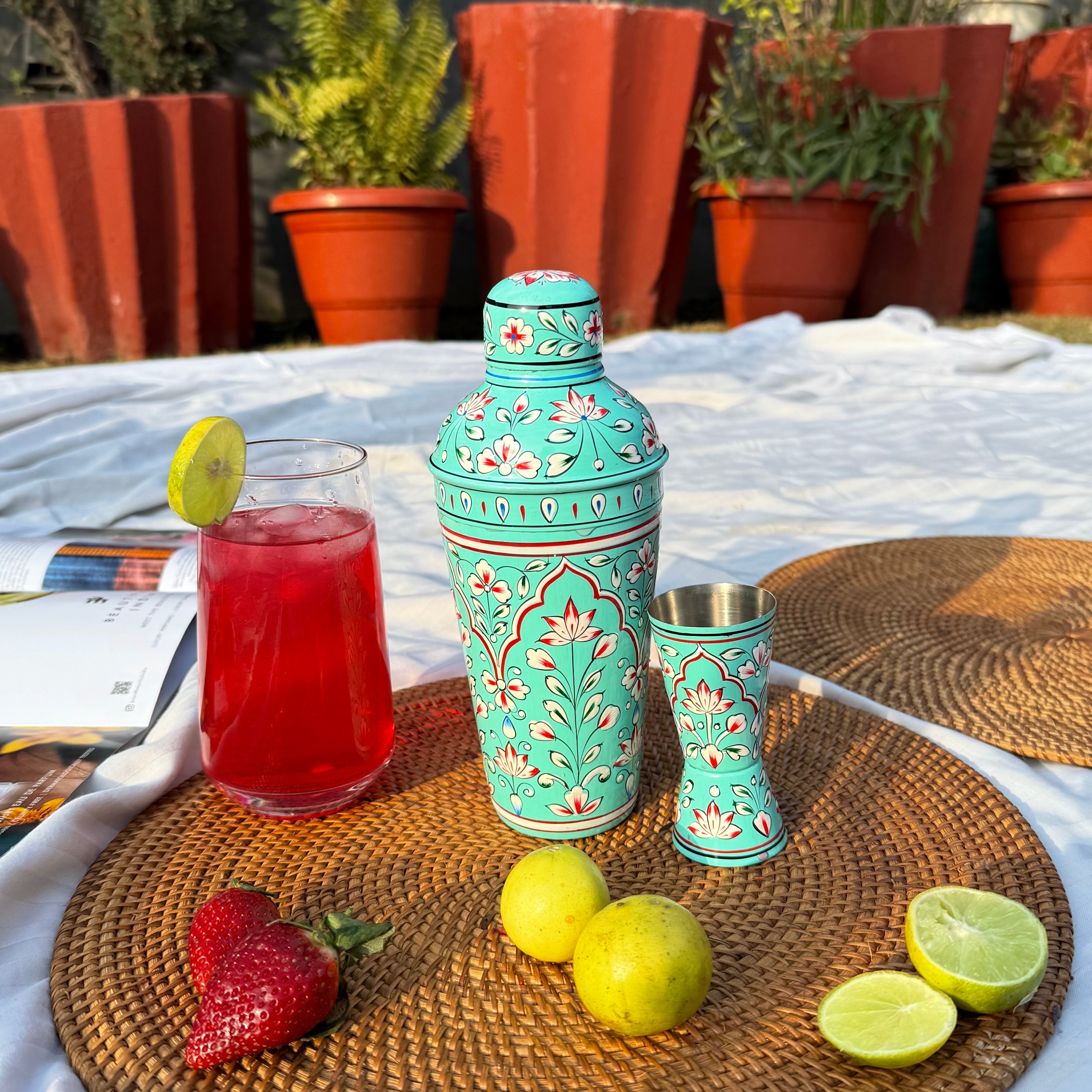 Premium Hand Painted Stainless Steel Cocktail Shaker with Peg Measurer