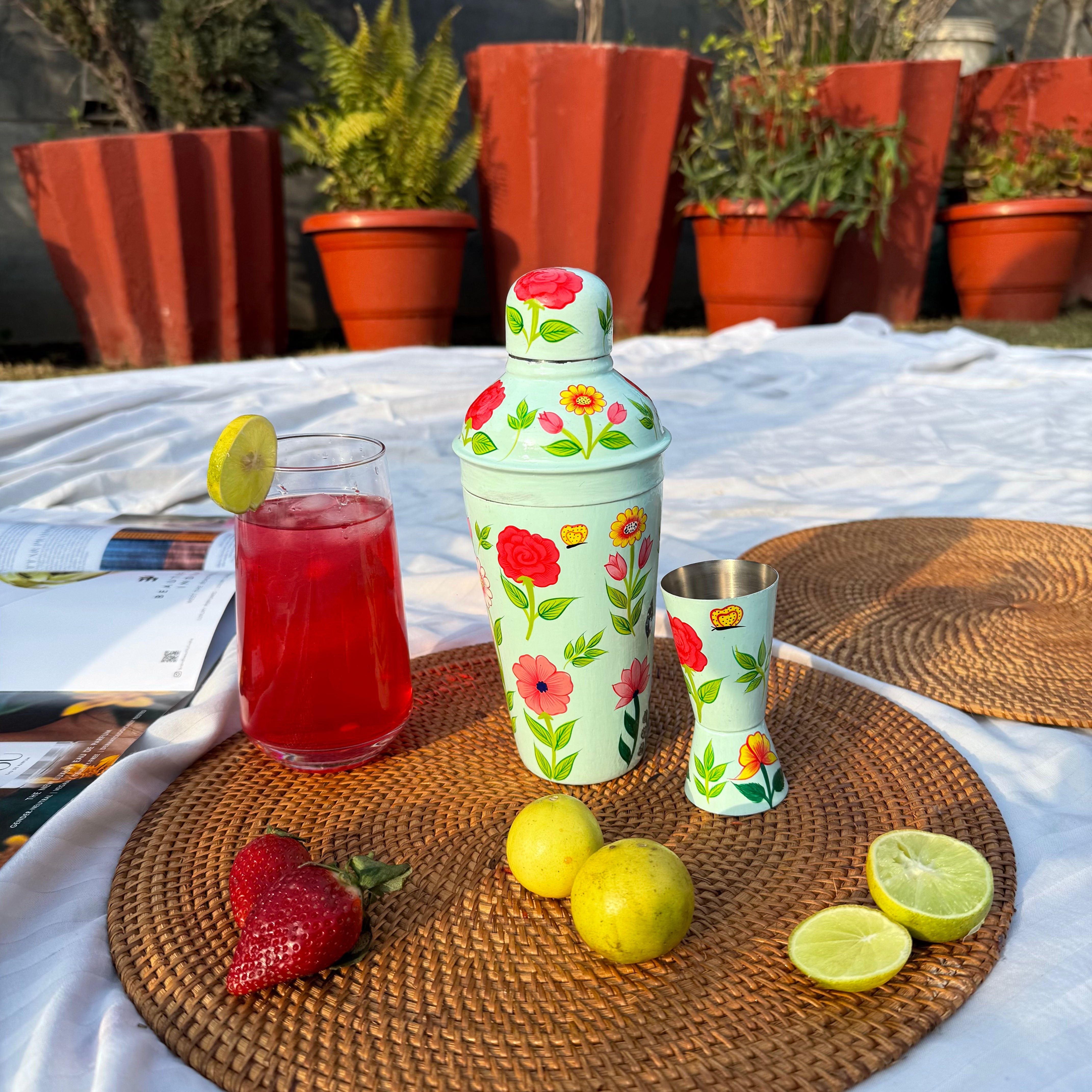 Premium Hand Painted Stainless Steel Cocktail Shaker with Peg Measurer