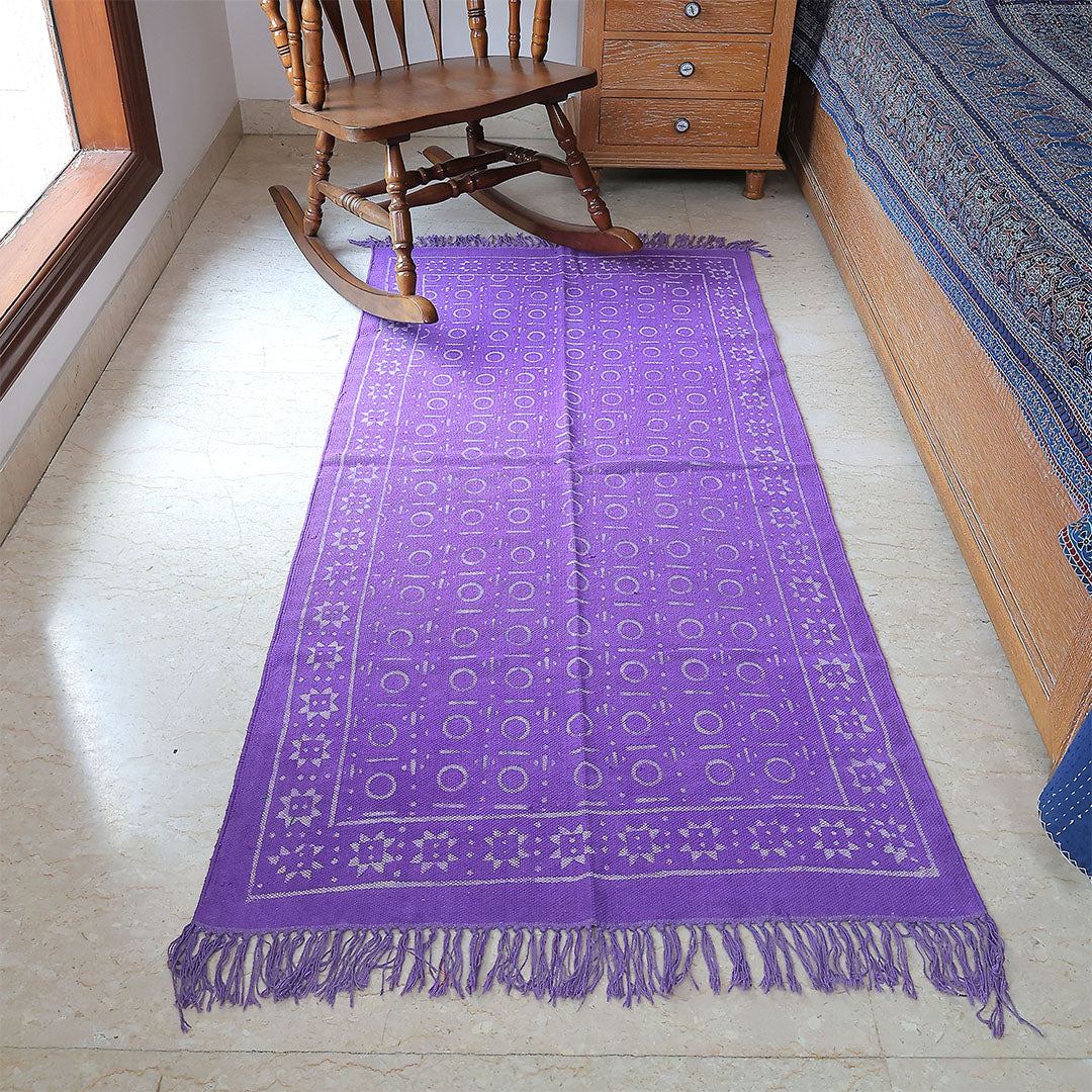 Lavender Dusk Handwoven Cotton Rug – Boho Fringe Accent