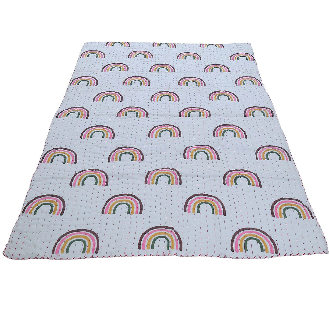 Handcrafted Kids Quilt with Traditional Rainbow Block Print | Soft & Cozy Cotton Quilt for Babies & Toddlers