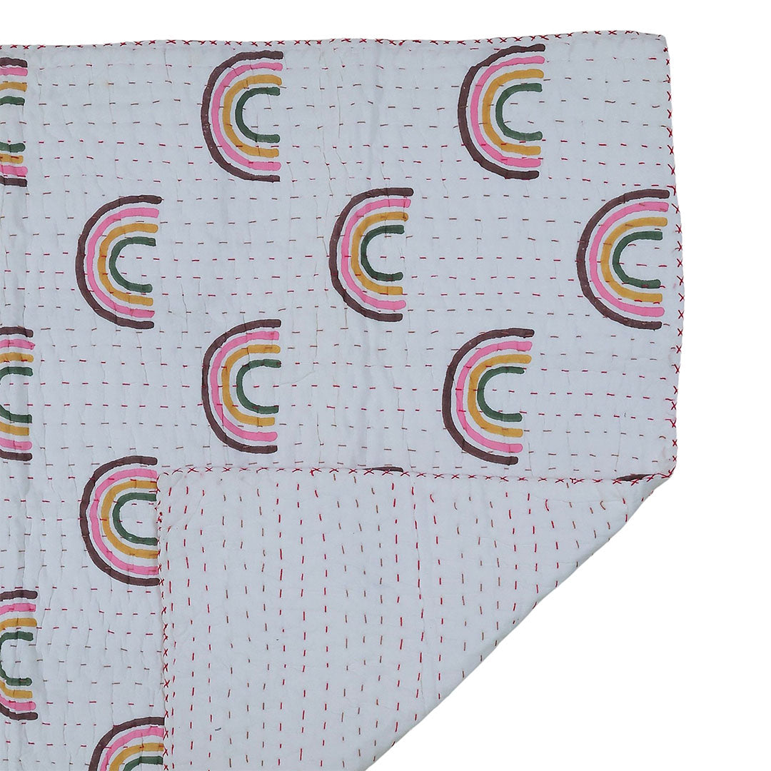 Handcrafted Kids Quilt with Traditional Rainbow Block Print | Soft & Cozy Cotton Quilt for Babies & Toddlers