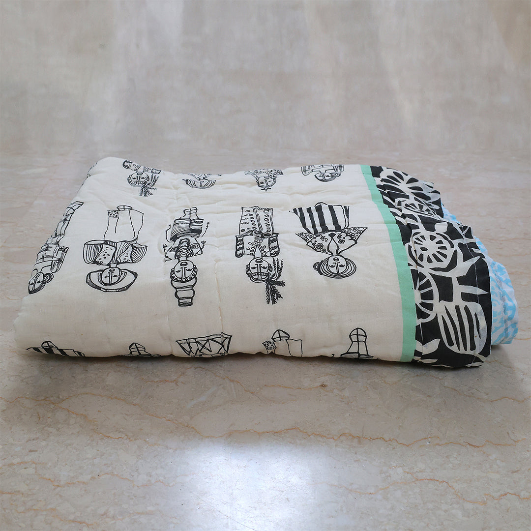 Handcrafted Kids Quilt with Traditional Tribal Lady Block Print | Soft & Cozy Cotton Quilt for Babies & Toddlers