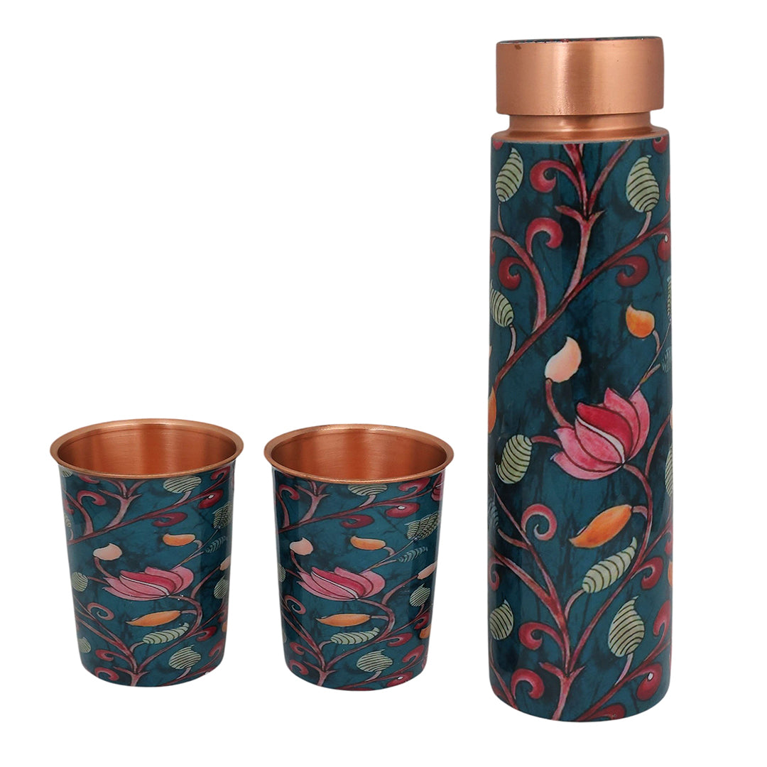 Copper Water Bottle Gifting Set | 1 Litre Bottle & Set of 2 Glasses | Boosts Immunity