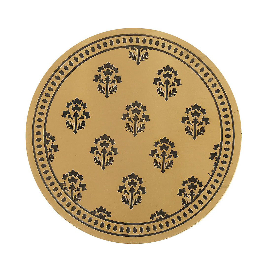 Embossed Brass Coaster | Elegant Drink Coasters for Home & Dining Decor ( Set of 4)