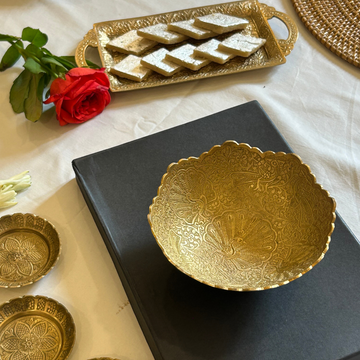 Hand-Carved Brass Serving Bowl Ideal For Eid Gifting