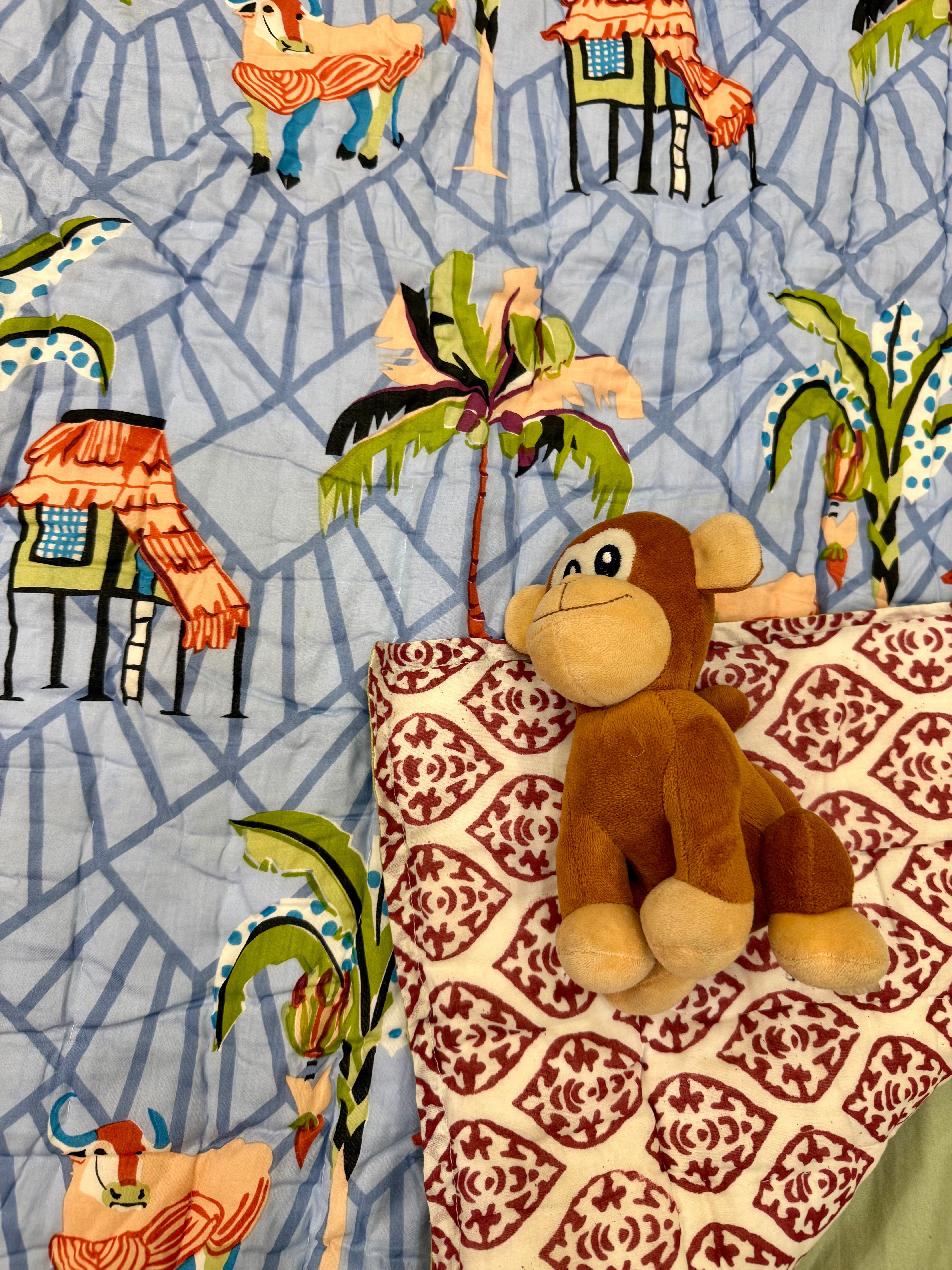 Handcrafted Kids Quilt with Traditional Coconut Block Print | Soft & Cozy Cotton Quilt for Babies & Toddlers