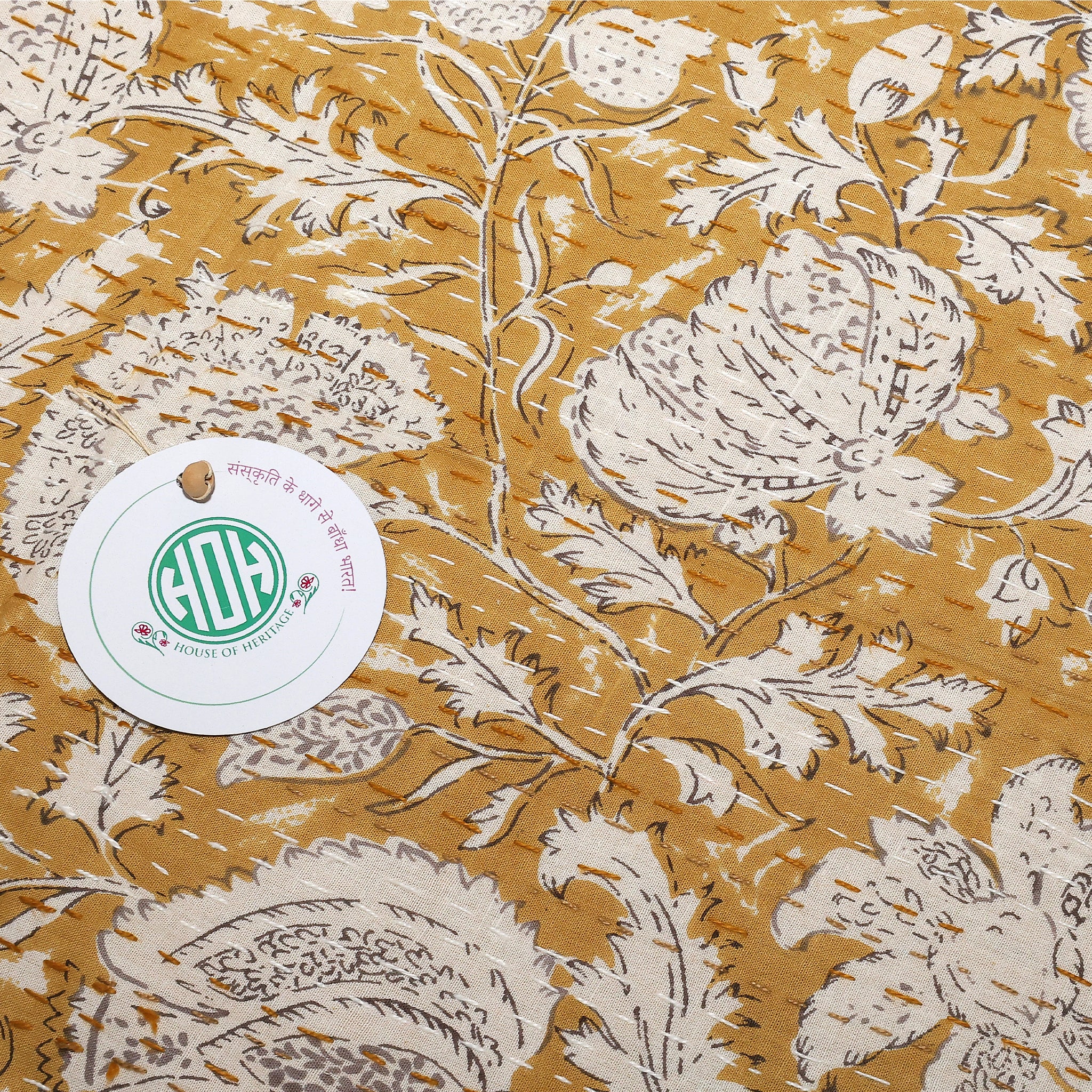 Elegant Yellow Block Printed Bedcover | Artisan-Made 100% Cotton Bedspread