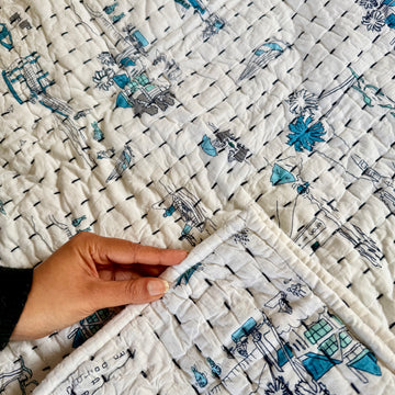 Handcrafted Kids Quilt with Traditional Village Block Print | Soft & Cozy Cotton Quilt for Babies & Toddlers