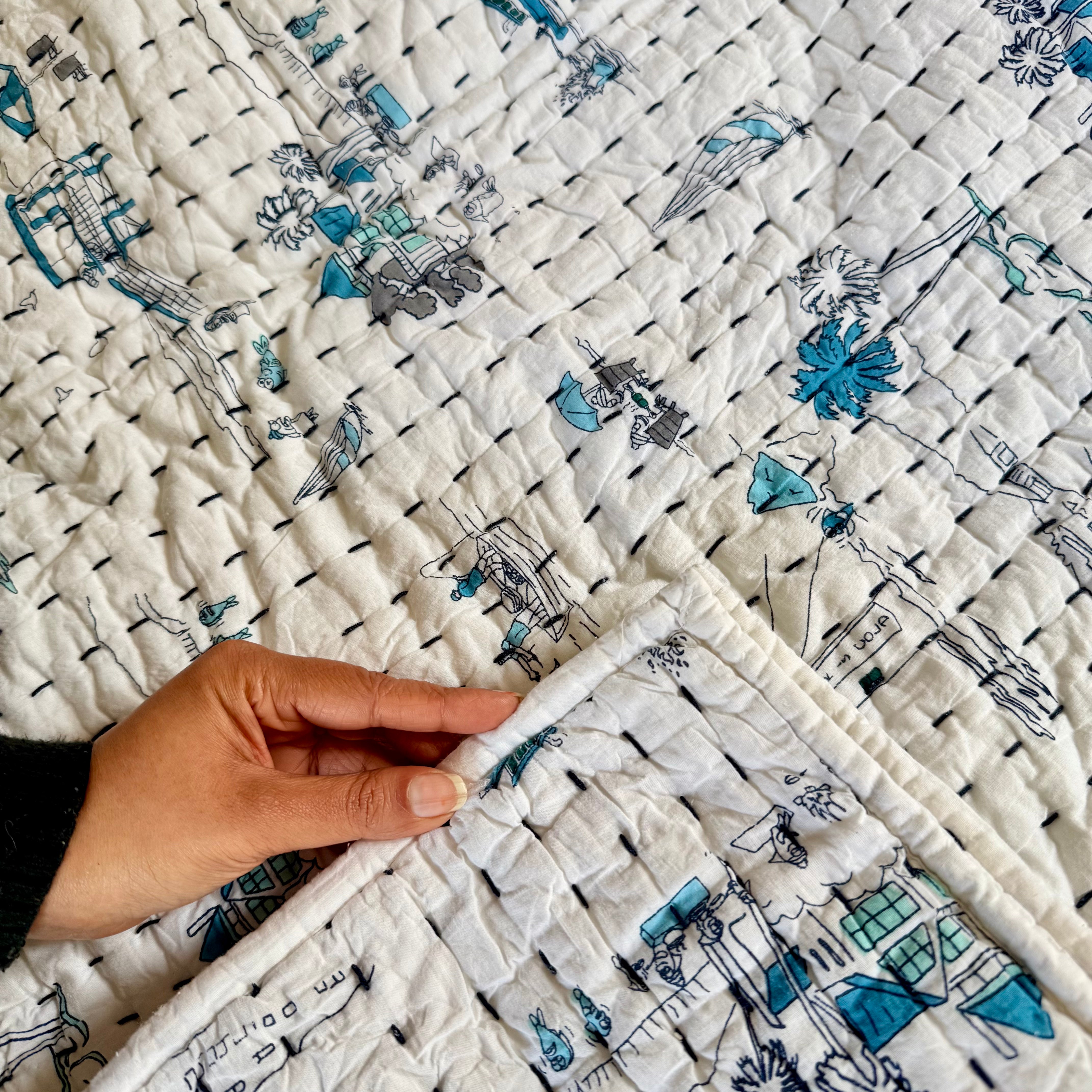 Handcrafted Kids Quilt with Traditional Village Block Print | Soft & Cozy Cotton Quilt for Babies & Toddlers