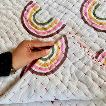 Handcrafted Kids Quilt with Traditional Rainbow Block Print | Soft & Cozy Cotton Quilt for Babies & Toddlers