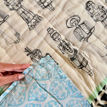Handcrafted Kids Quilt with Traditional Tribal Lady Block Print | Soft & Cozy Cotton Quilt for Babies & Toddlers