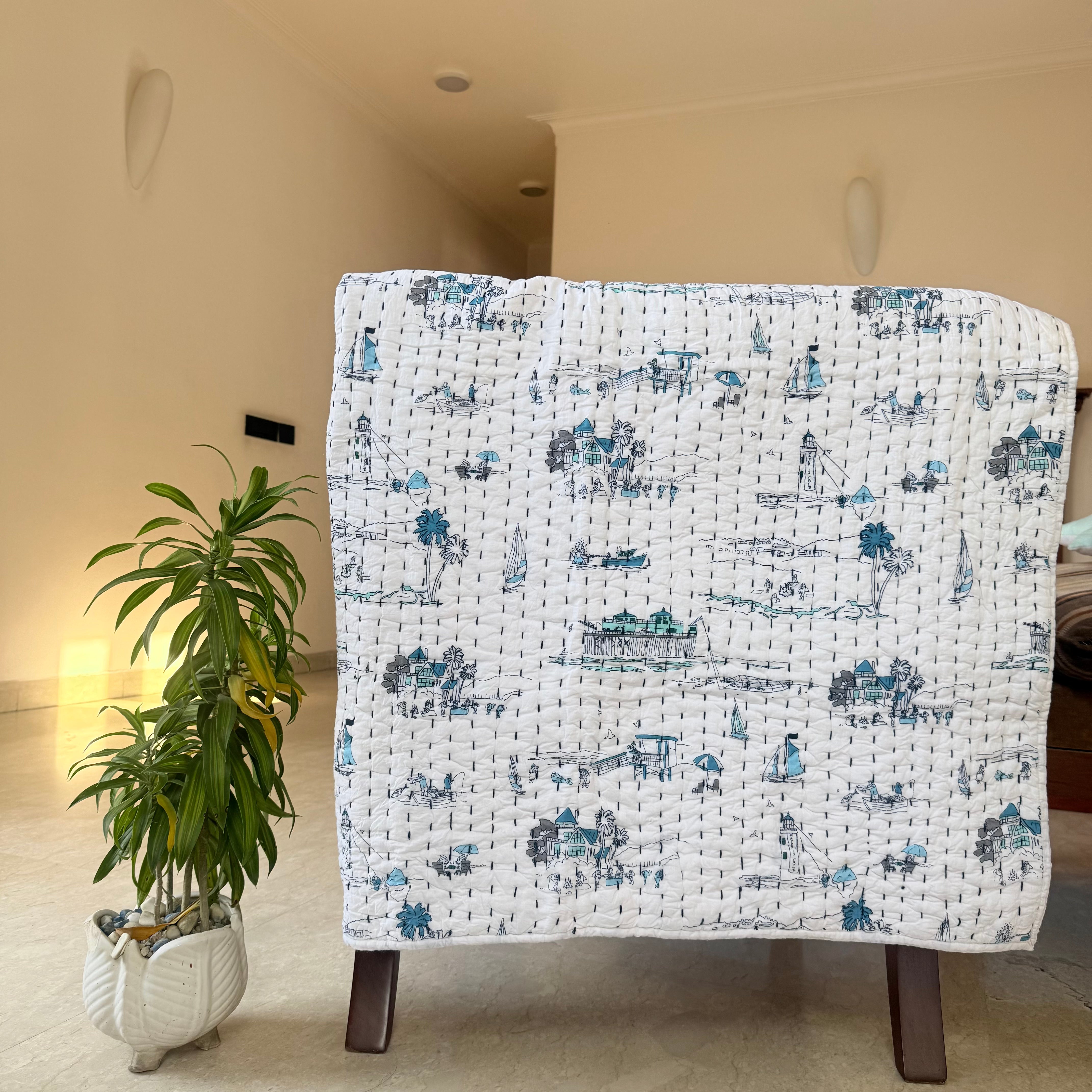 Handcrafted Kids Quilt with Traditional Village Block Print | Soft & Cozy Cotton Quilt for Babies & Toddlers