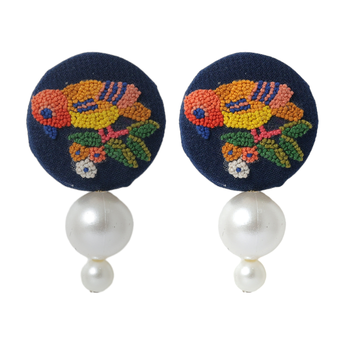 Embroidered Parsi Gara Pearl Drop Earrings