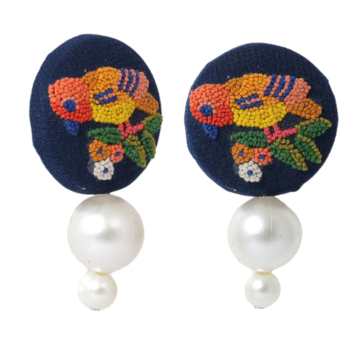 Embroidered Parsi Gara Pearl Drop Earrings