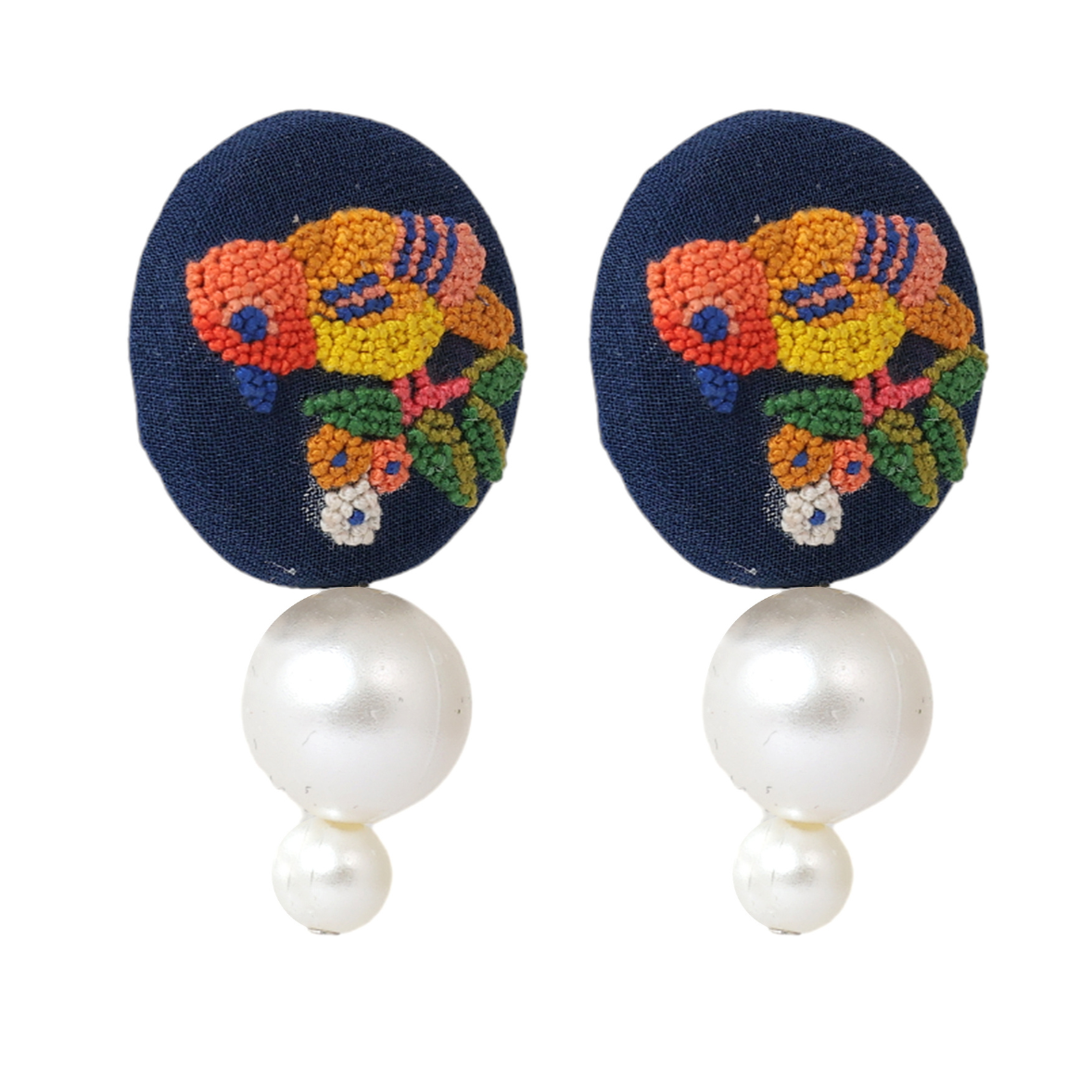Embroidered Parsi Gara Pearl Drop Earrings