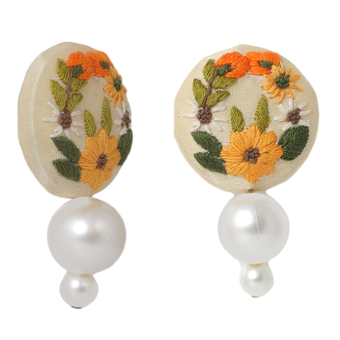 Embroidered Parsi Gara Pearl Drop Earrings