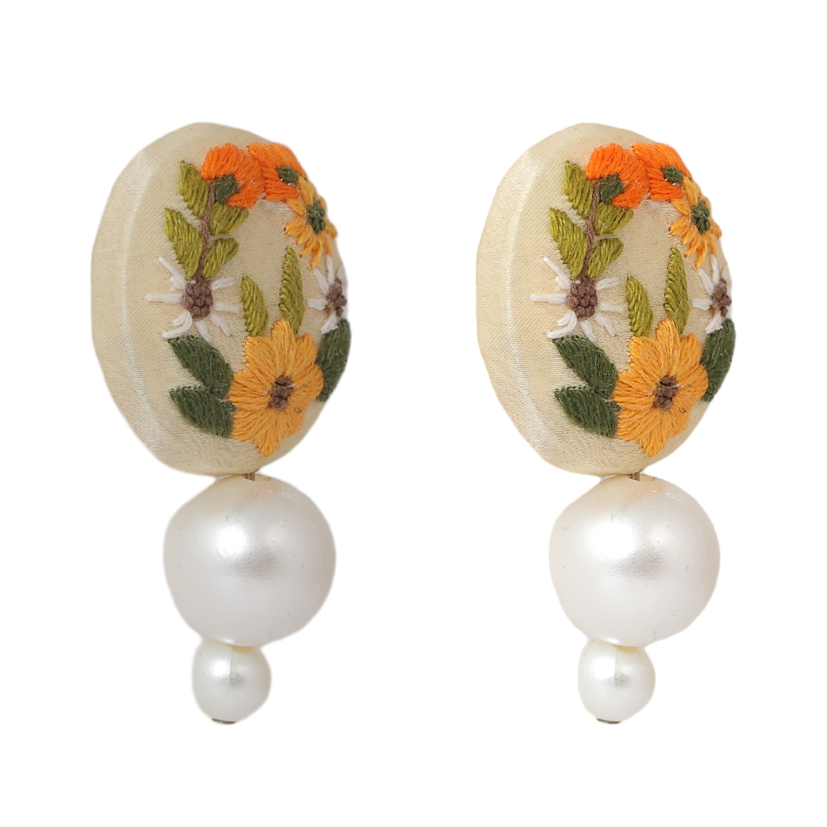 Embroidered Parsi Gara Pearl Drop Earrings