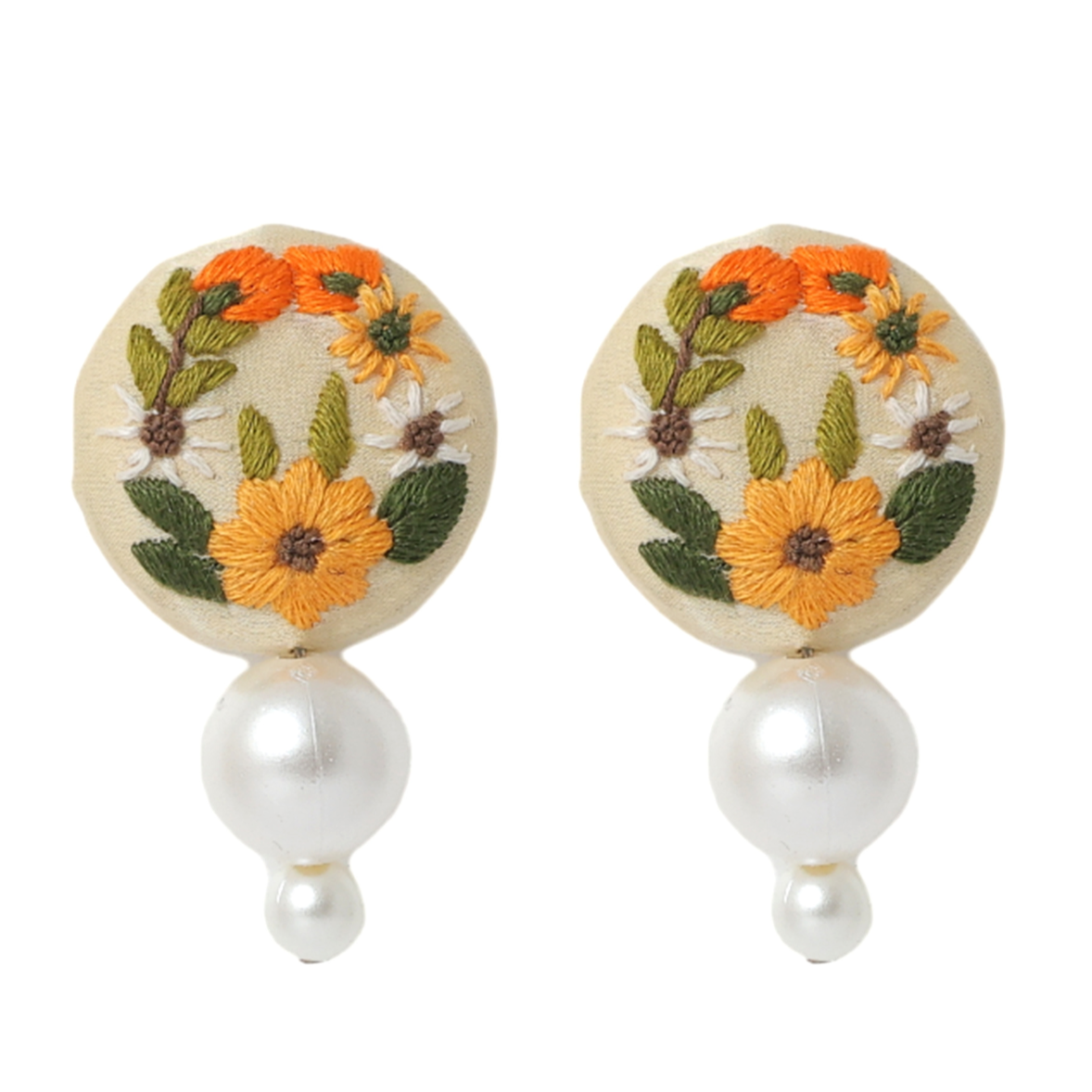 Embroidered Parsi Gara Pearl Drop Earrings