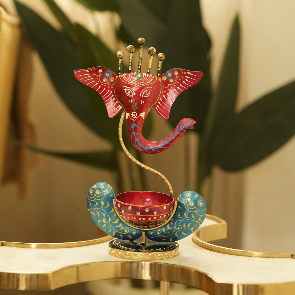 Ganesh T-Lite Metal Candle Holder | Spiritual Home Decor Accent
