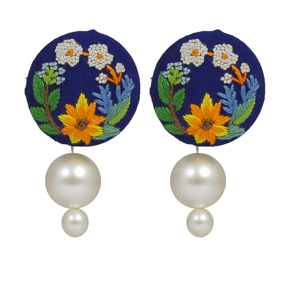 Embroidered Parsi Gara Pearl Drop Earrings