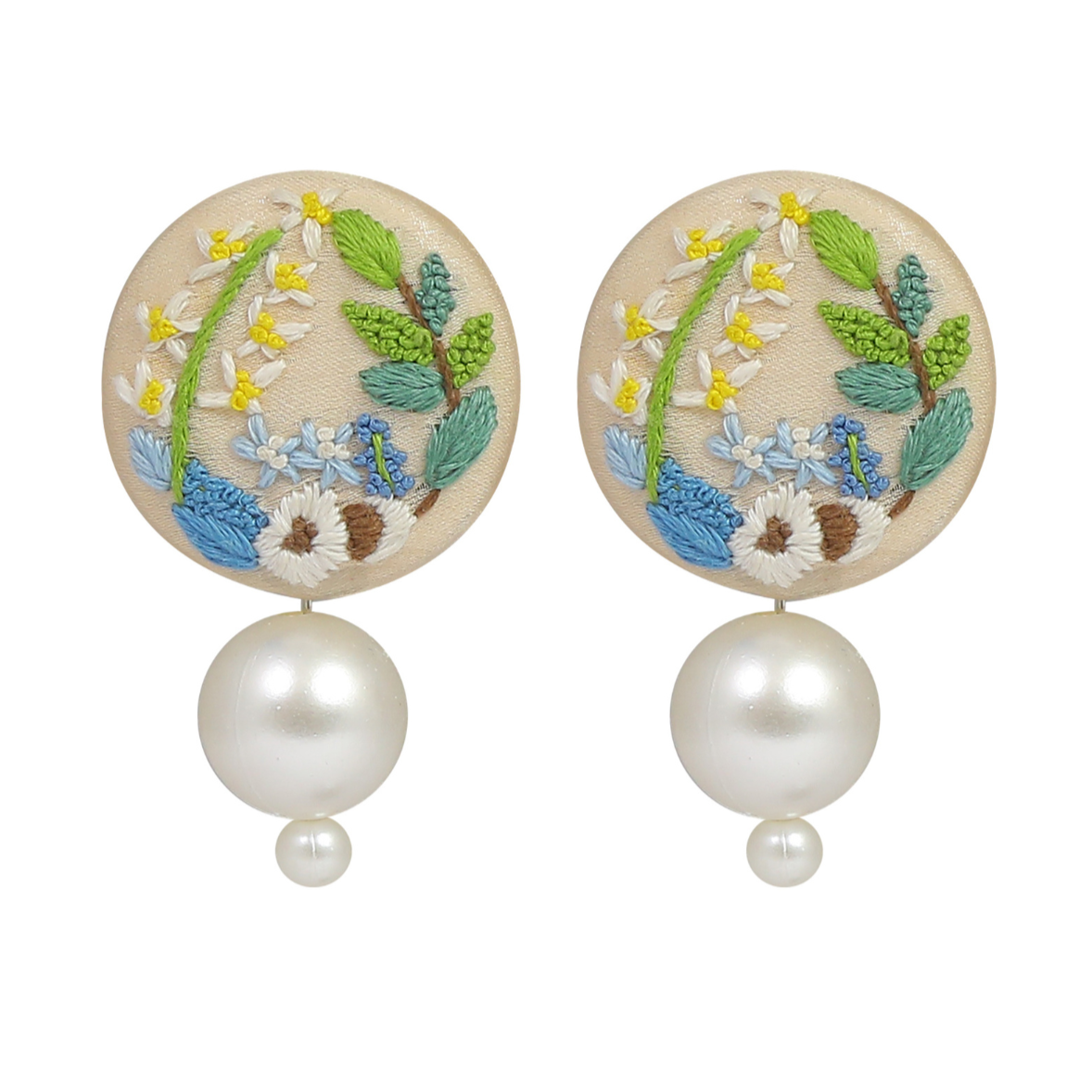 Embroidered Parsi Gara Pearl Drop Earrings