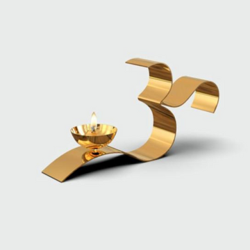 Om Diya With Handle | Puja And Festive Decor | Golden Diya