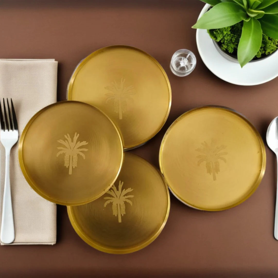 Eid Mubarak Handcrafted Floral Brass Coaster Gift Set (Set of 4) with Festive Packaging