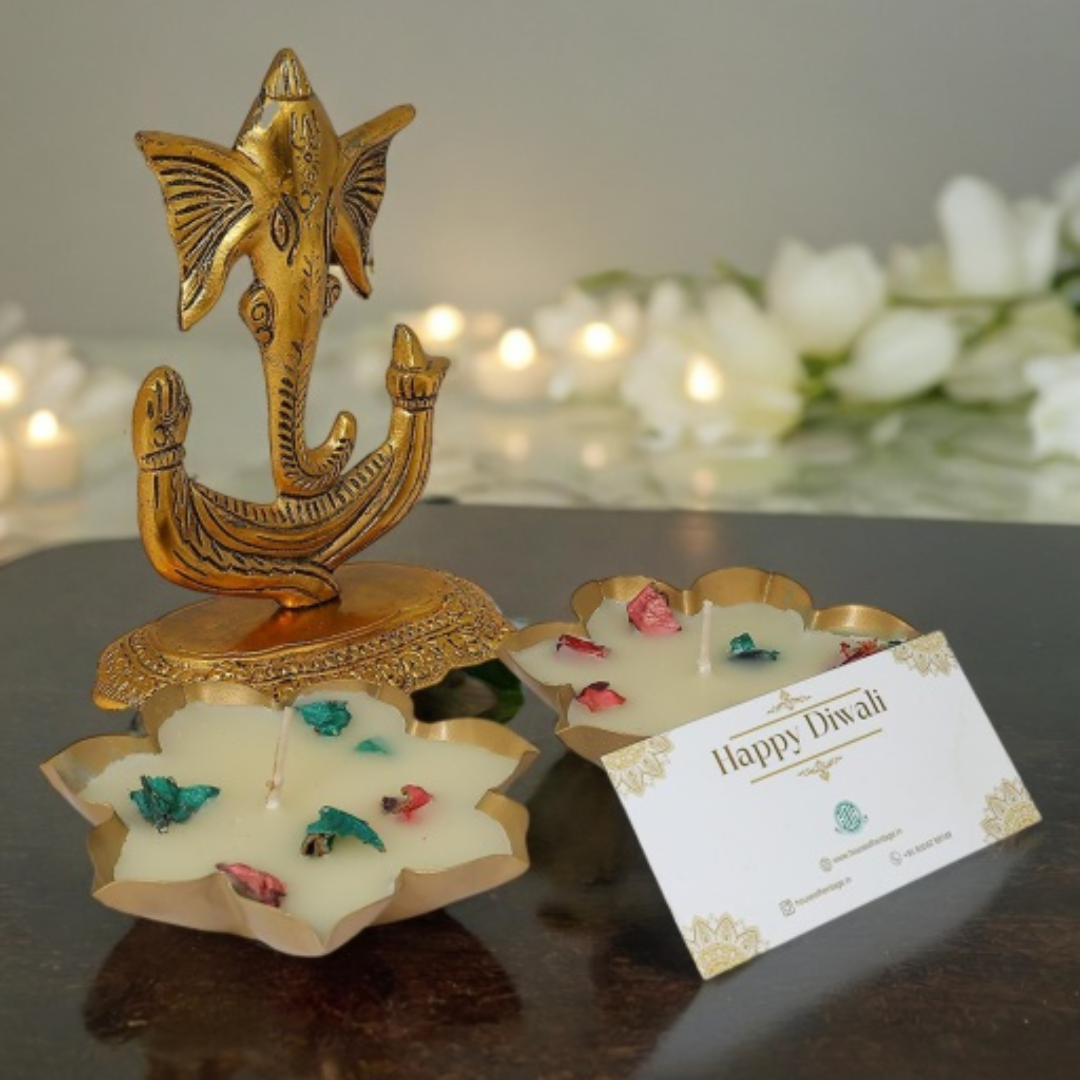 Diwali Gift Box - Trishul Ganesh & Metal Diya Combo
