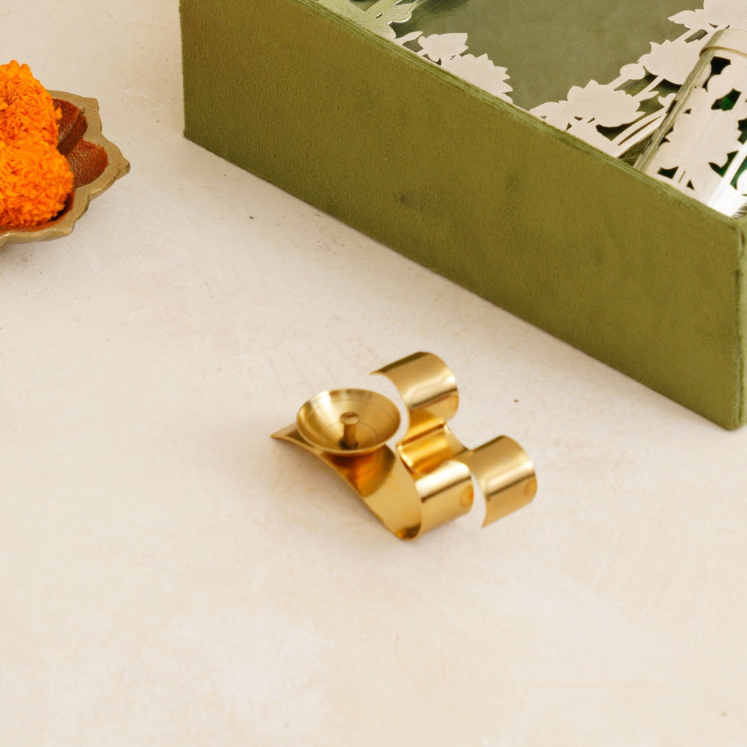 Om Diya With Handle | Puja And Festive Decor | Golden Diya