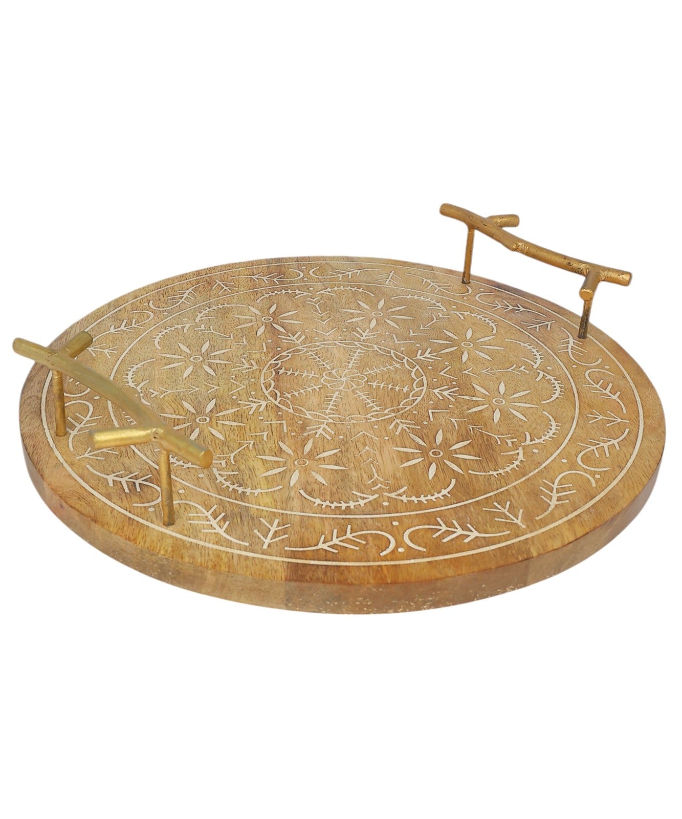 Elegant Circular Wooden Craving Tray