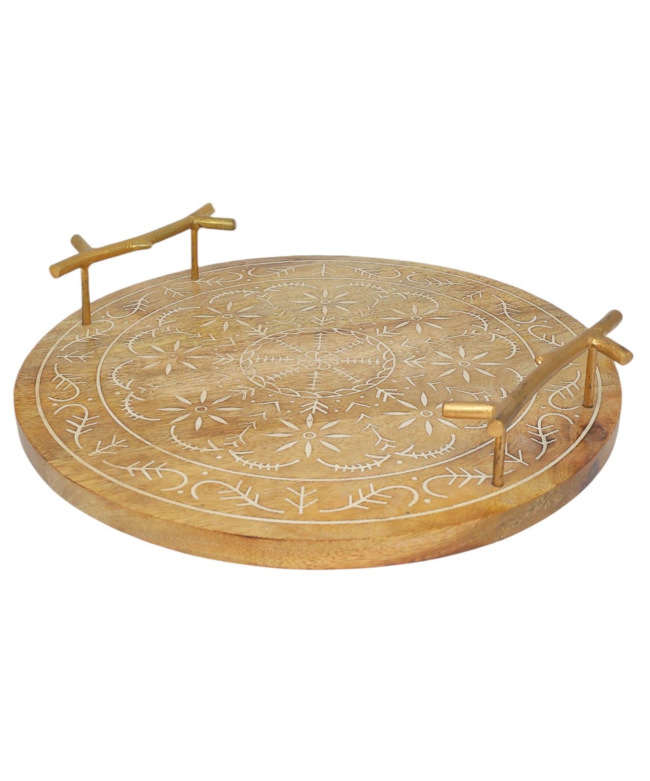 Elegant Circular Wooden Craving Tray