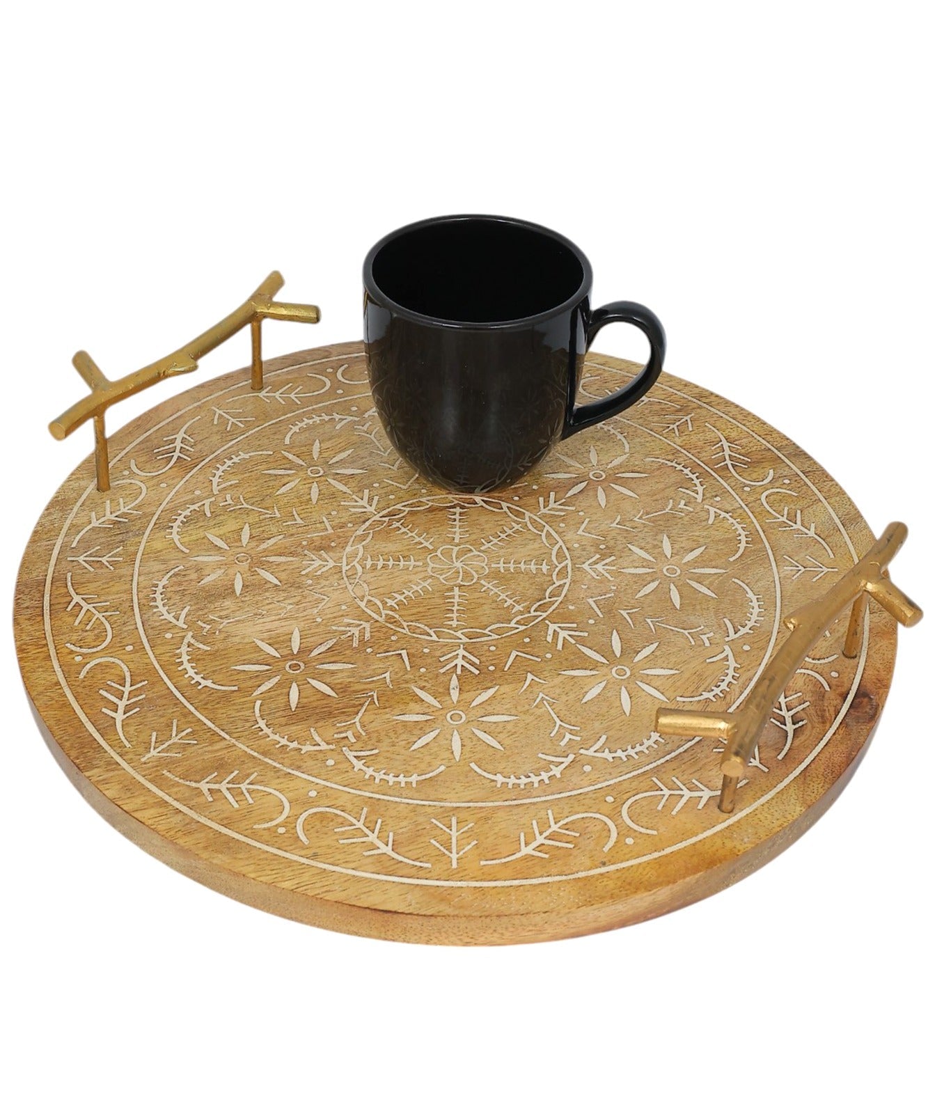Elegant Circular Wooden Craving Tray