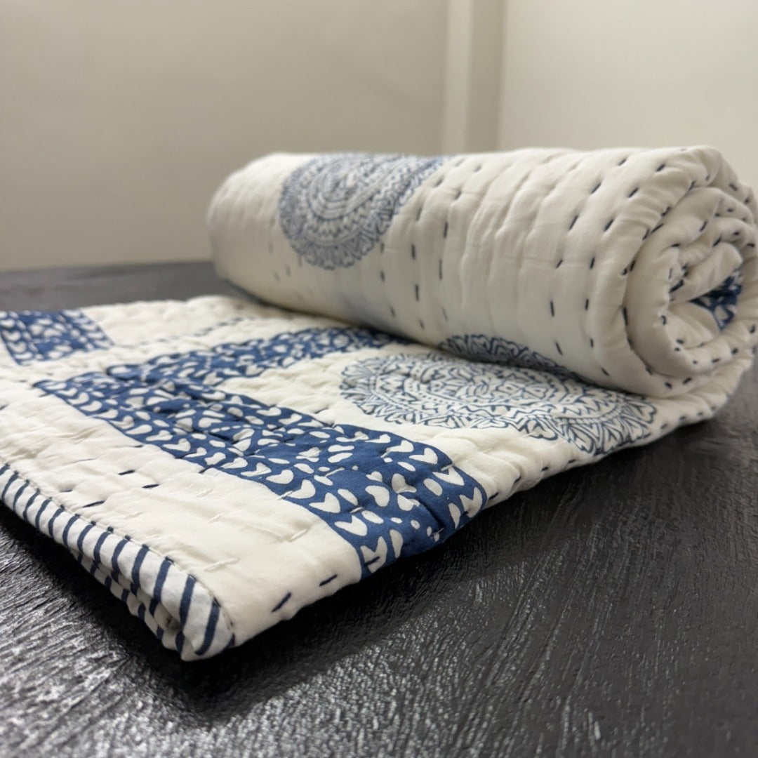Handcrafted Kids Quilt with Traditional Mandala Block Print | Soft & Cozy Cotton Quilt for Babies & Toddlers