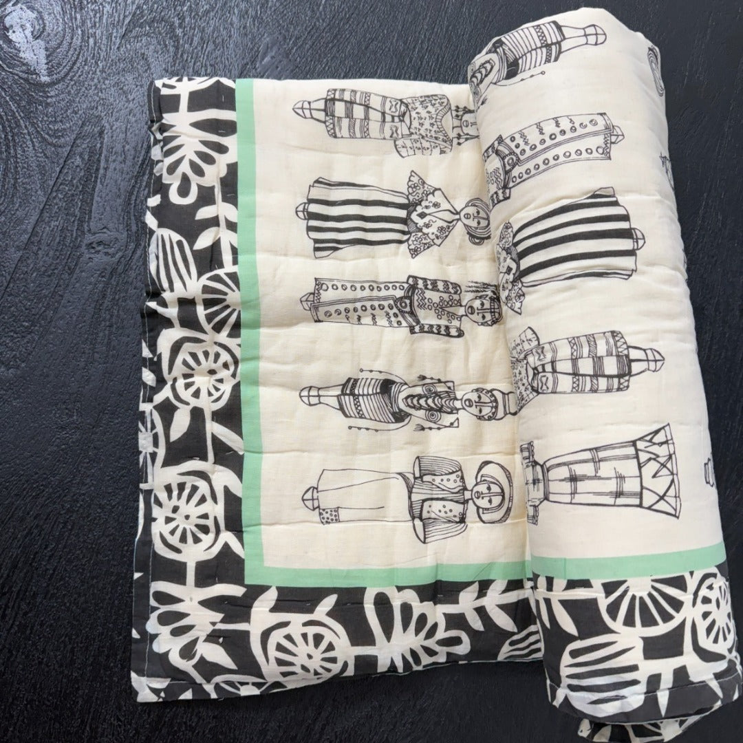 Handcrafted Kids Quilt with Traditional Tribal Lady Block Print | Soft & Cozy Cotton Quilt for Babies & Toddlers