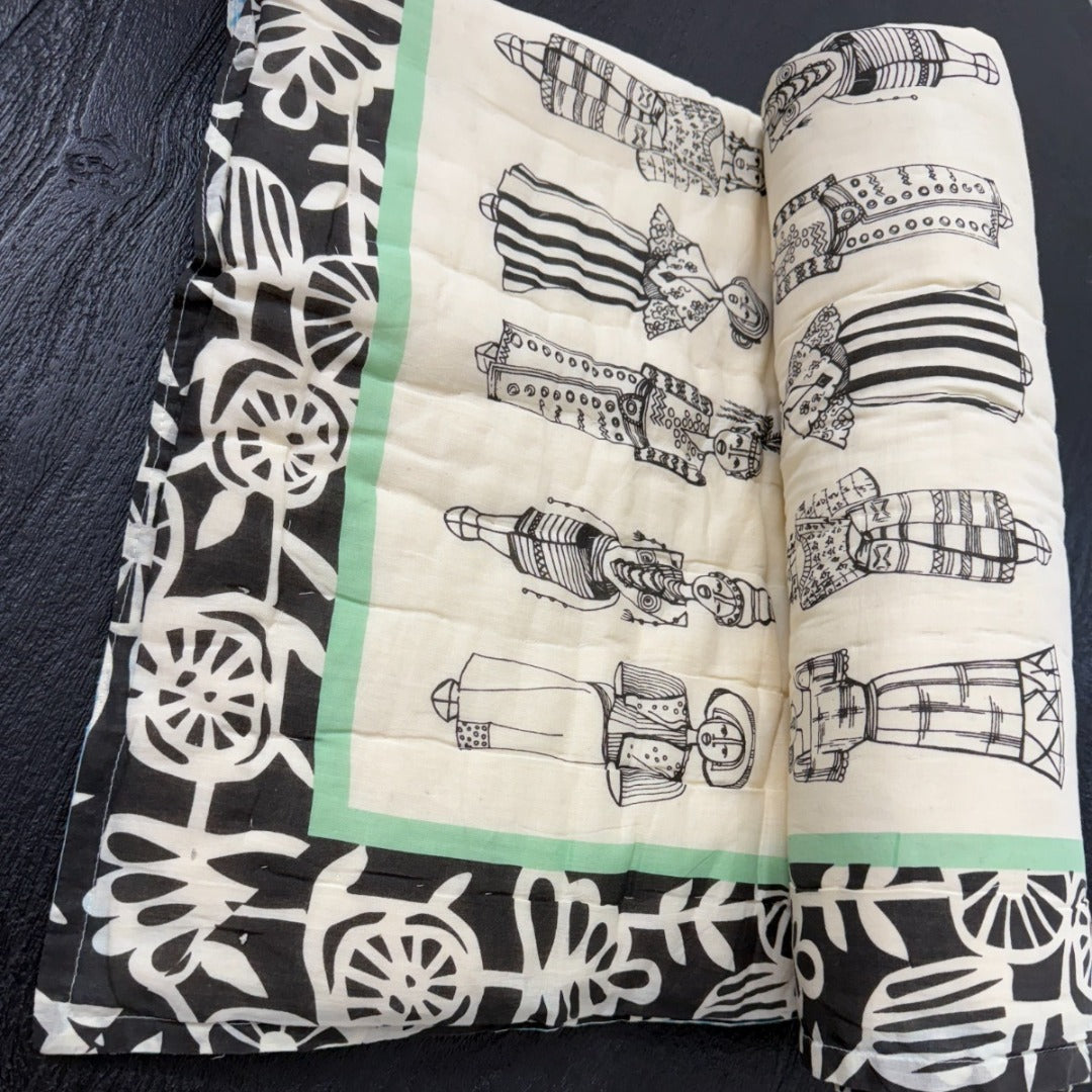 Handcrafted Kids Quilt with Traditional Tribal Lady Block Print | Soft & Cozy Cotton Quilt for Babies & Toddlers