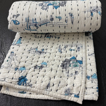 Handcrafted Kids Quilt with Traditional Village Block Print | Soft & Cozy Cotton Quilt for Babies & Toddlers