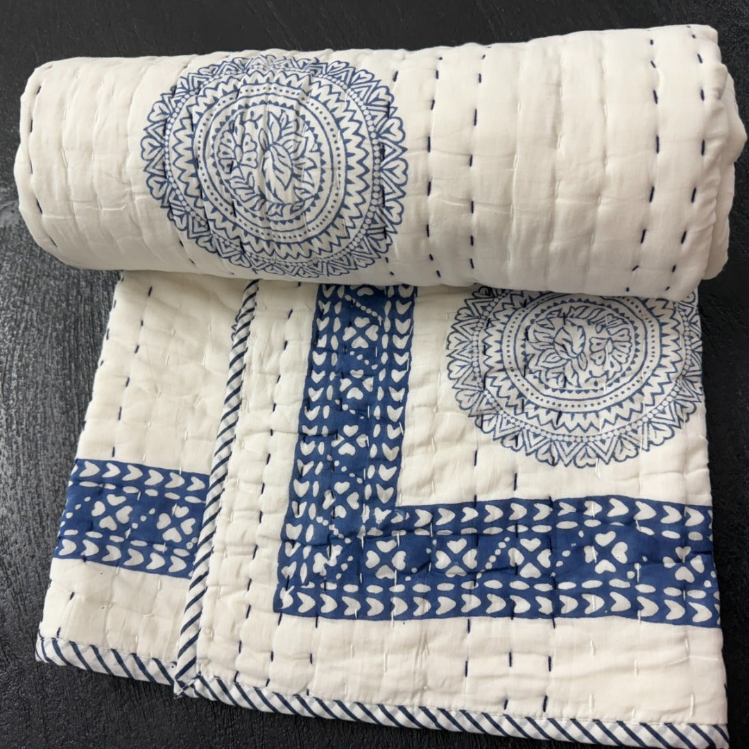 Handcrafted Kids Quilt with Traditional Mandala Block Print | Soft & Cozy Cotton Quilt for Babies & Toddlers