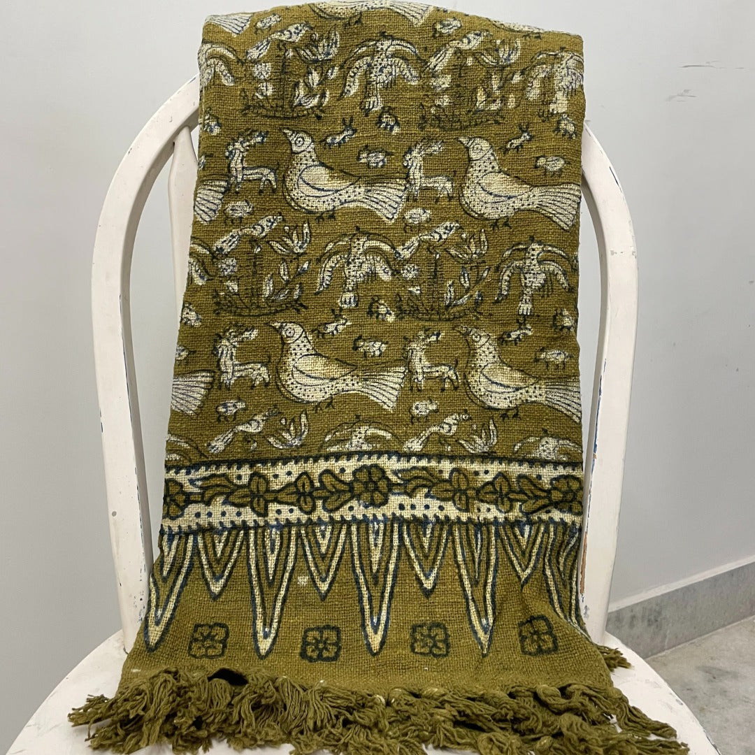 Rustic Bird Motif Block Print Cotton Throw  | Perfect for Living Room and Bedroom Decor