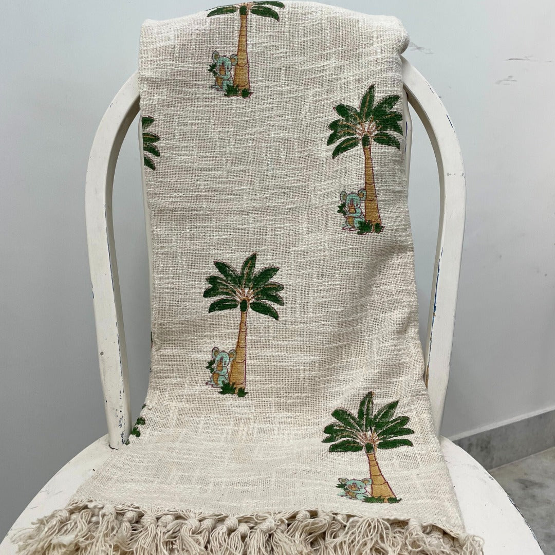 Koala & Palm Tree Block Print Kids Cotton Throw  | Perfect for Living Room and Bedroom Decor