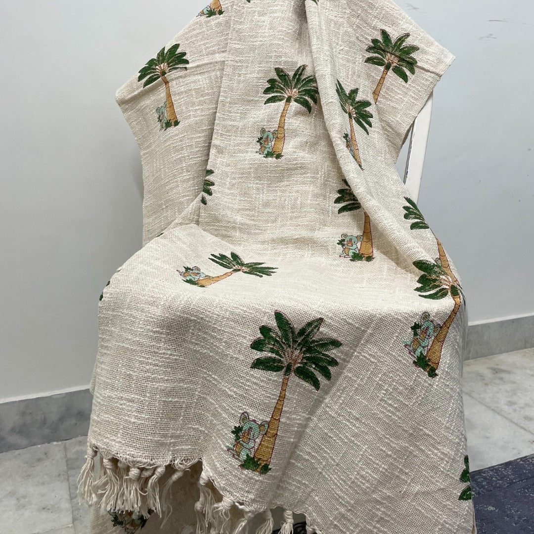 Koala & Palm Tree Block Print Kids Cotton Throw  | Perfect for Living Room and Bedroom Decor