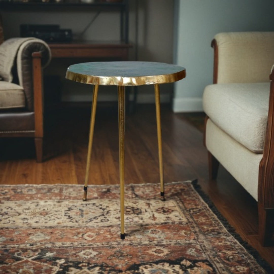 Contemporary Nickel Green End Table | Stylish Accent Table for Home, Living Room & Bedroom Decor
