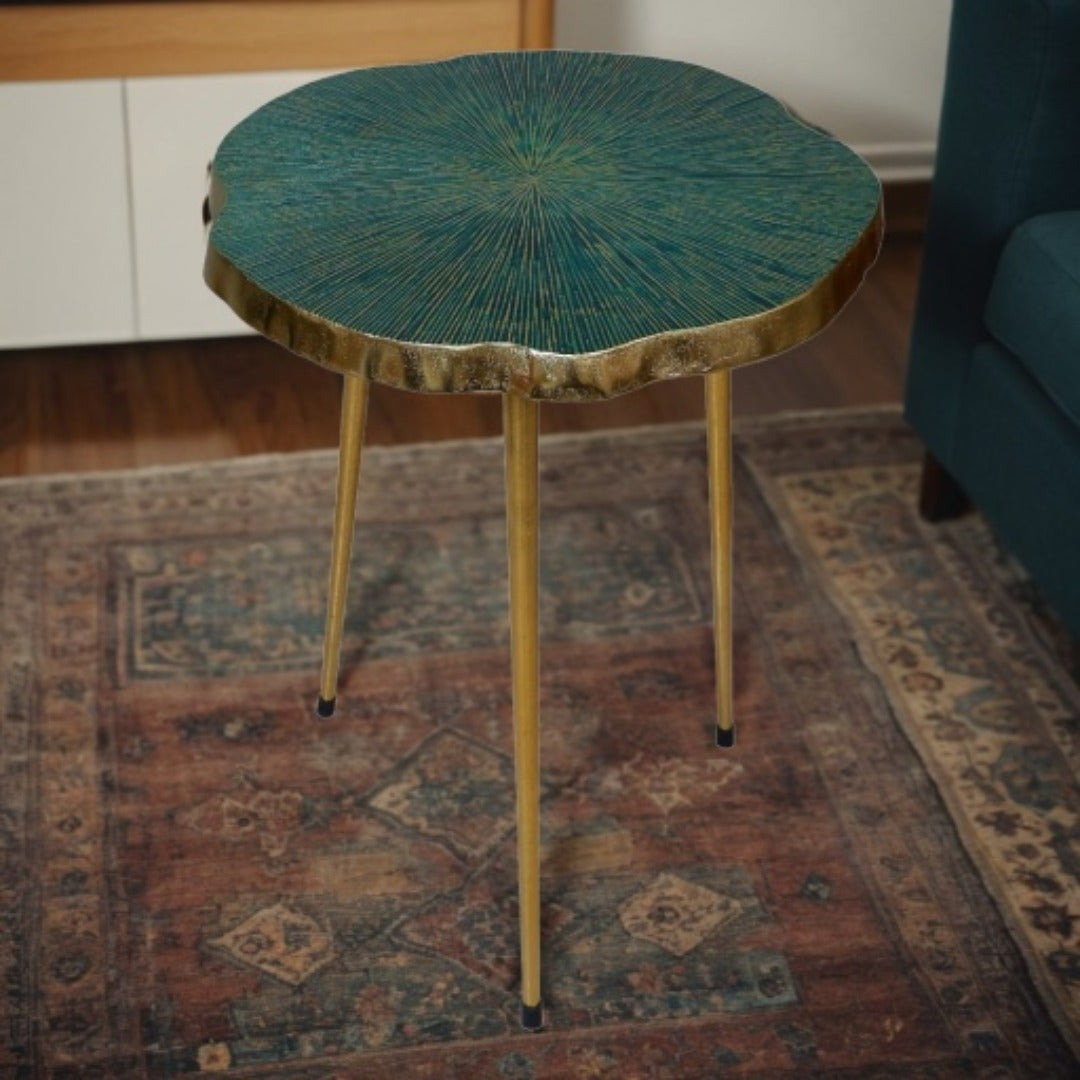 Contemporary Nickel Green End Table | Stylish Accent Table for Home, Living Room & Bedroom Decor