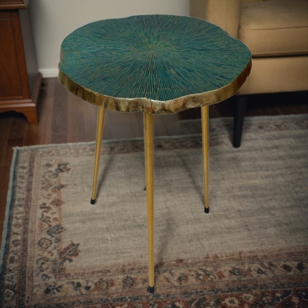 Contemporary Nickel Green End Table | Stylish Accent Table for Home, Living Room & Bedroom Decor