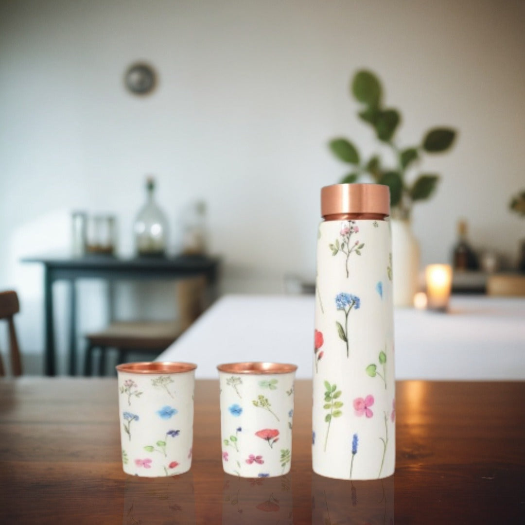 Copper Water Bottle Set | 1 Litre Bottle & Set of 2 Glasses | Boosts Immunity