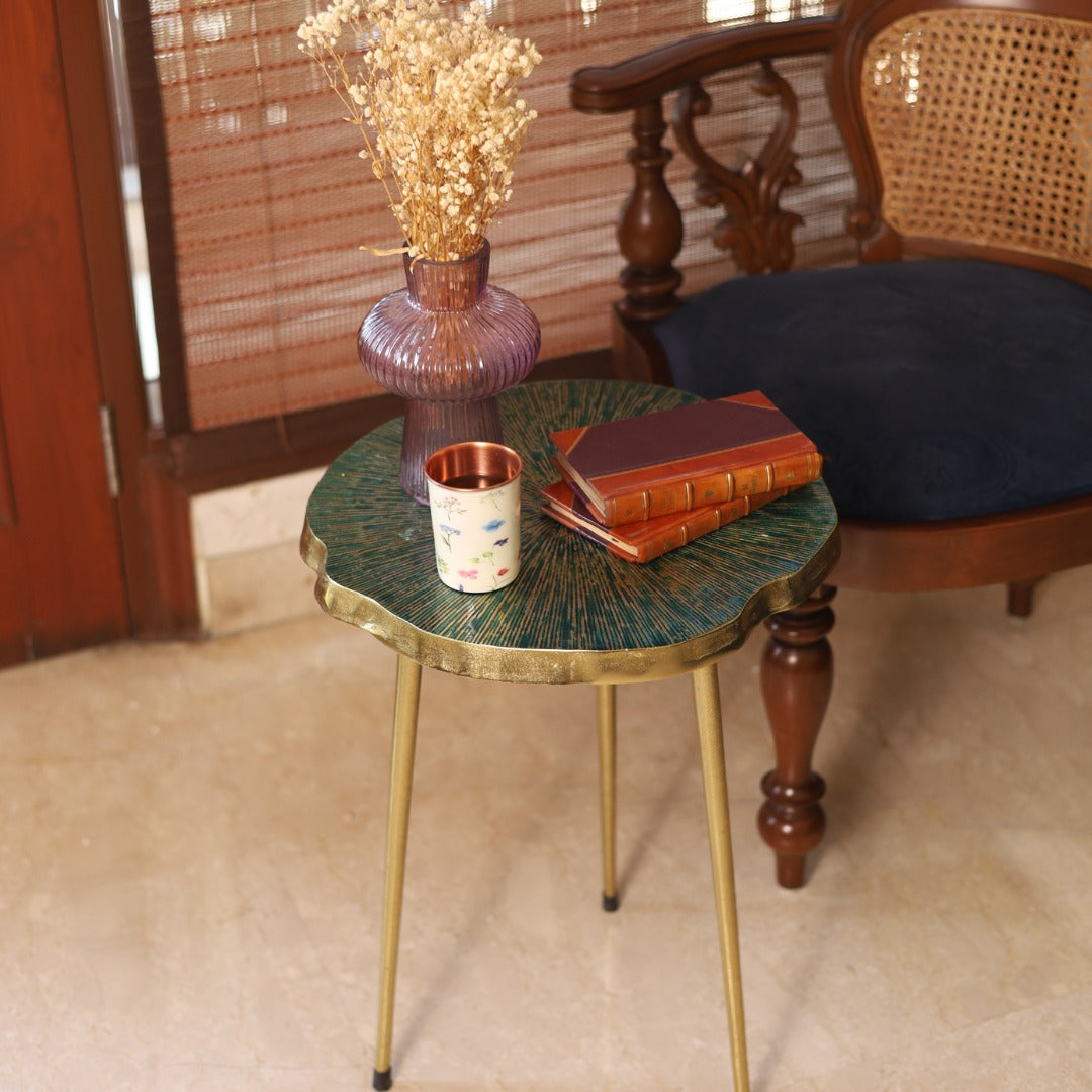 Contemporary Nickel Green End Table | Stylish Accent Table for Home, Living Room & Bedroom Decor