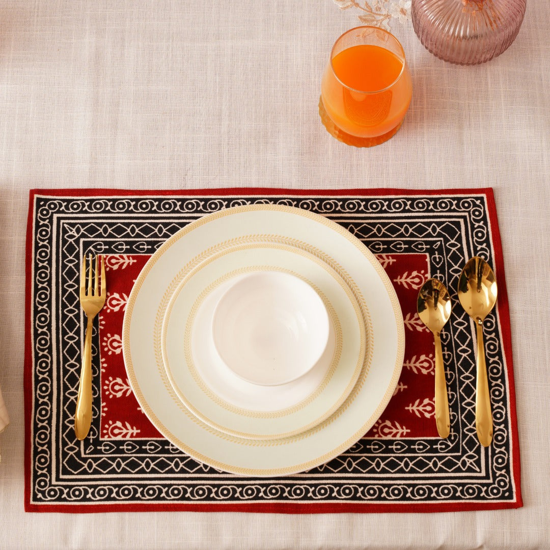 Block Printed Table Placemat (Set of 6) | Handcrafted Dining Placemats