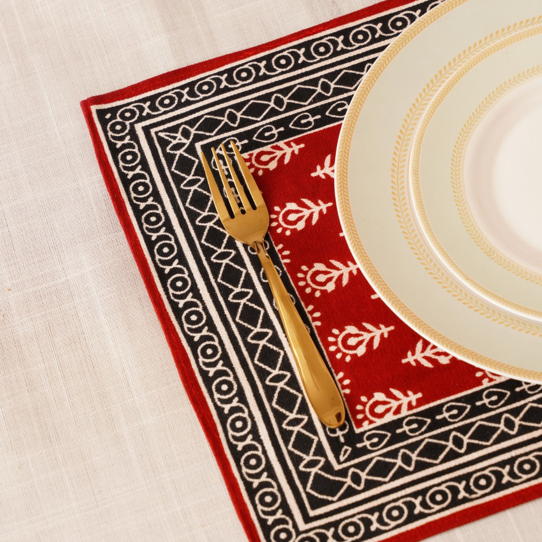 Block Printed Table Placemat (Set of 6) | Handcrafted Dining Placemats