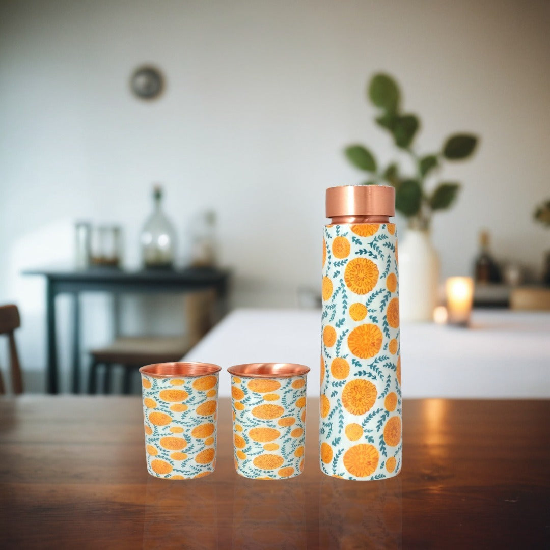 Copper Water Bottle Set | 1 Litre Bottle & Set of 2 Glasses | Boosts Immunity