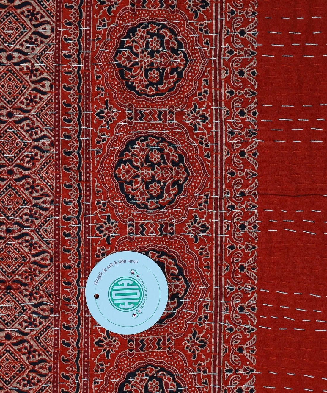 Ajrakh with Kantha Bedcover | Artisan-Made 100% Cotton Bedspread