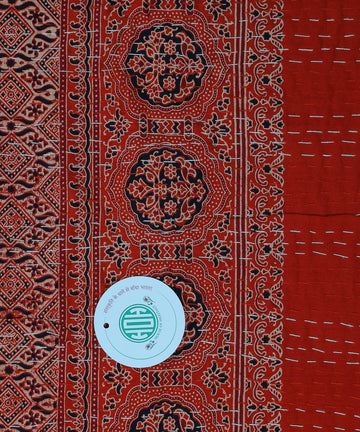 Ajrakh with Kantha Bedcover | Artisan-Made 100% Cotton Bedspread
